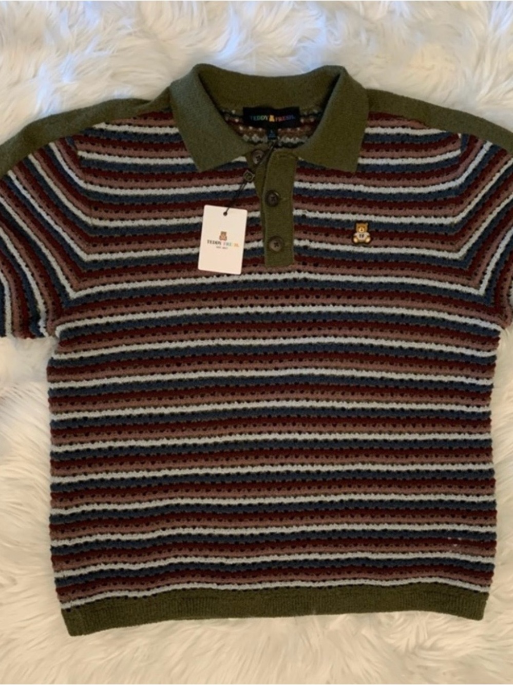 Teddy Fresh NWT Men’s Sweater Striped Short Sleeve Collared Polo Style Large